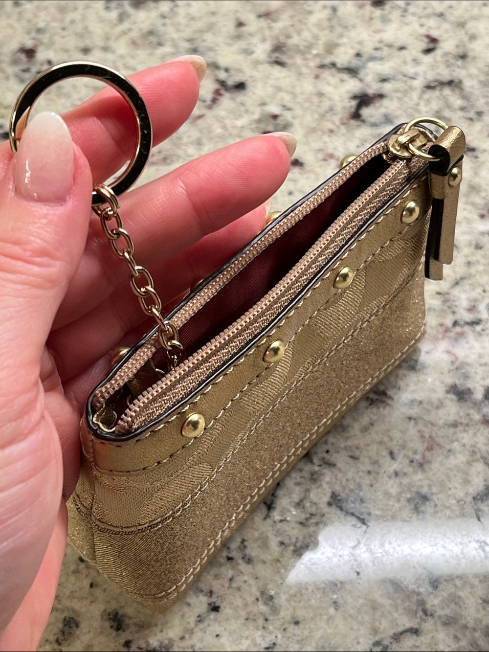 Coach Signature Striped Studded Mini Skinny Zippered Card Case with Key Fob NWOT - Picture 9 of 9